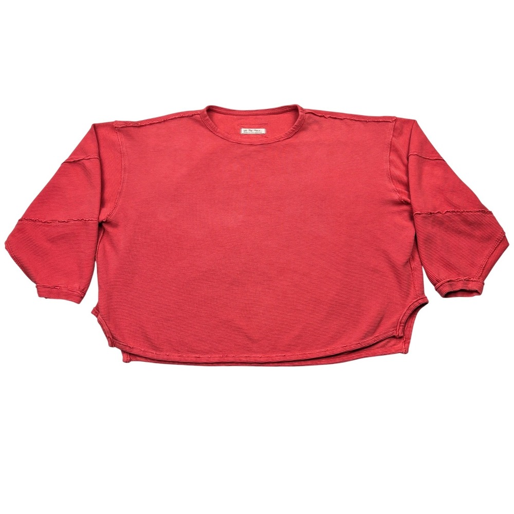 Free People We The Free Womens Medium Pink Oversized Waffle Thermal Pullover Top